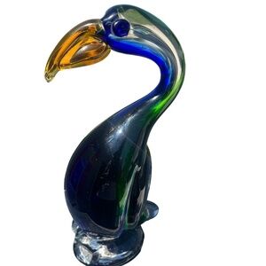 VINTAGE  MURANO ITALIAN ART GLASS VENEZIA  COBALT &‎ GREEN SWAN  FIGURINE